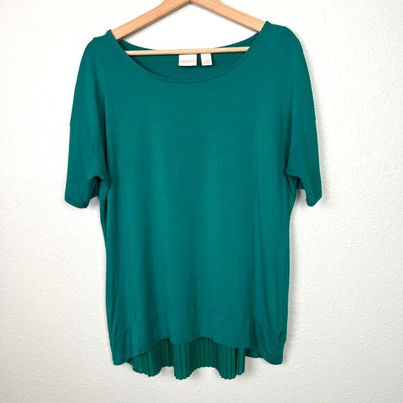 Chico's Emerald Green Accordion Pleated Back Short Sleeve Top Size 1 (U.S. M) - Picture 2 of 10